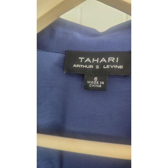 TAHARI Women's Belted Faux-Wrap Midi Dress Size 6 Blue Pockets FALL/ WINTER - Picture 8 of 16